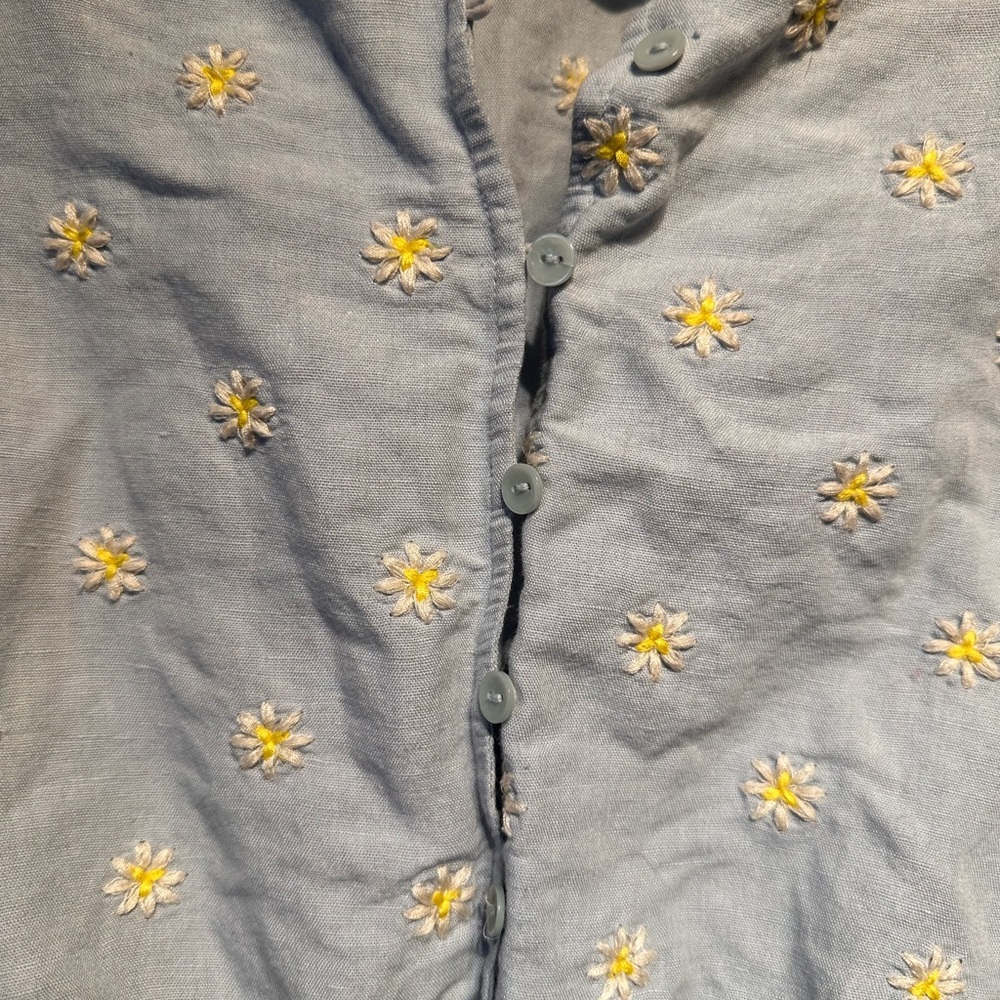 & Other Stories Sky Blue Daisy Embroidered Puff-Sleeve Blouse - Picture 6 of 7